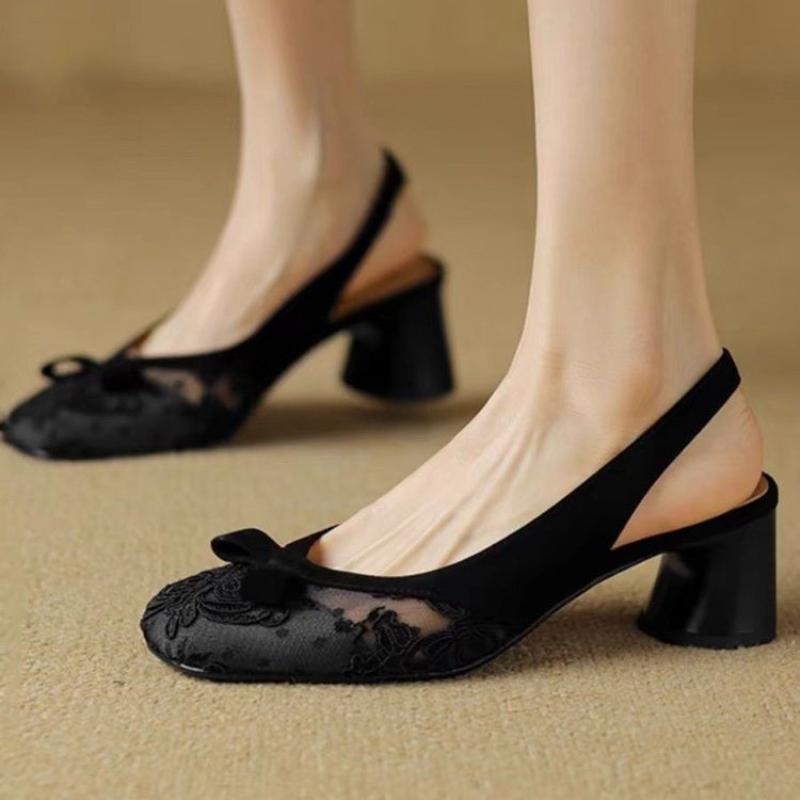Fashion Sexy Lace Women's High Heels Sandals Designer Bow Heeled Shoes 2025 Summer Elegant Chunky Pumps Party Dress Zapatillas De Mujer