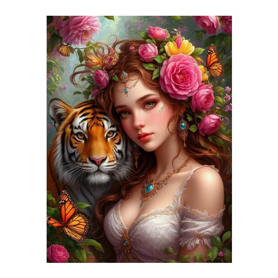 Diamonds Art Painting Women and Tigers Diy Full Square Round Drill Rhinestone Embroidery Animals Mosaic Cross Stitch Kits Wall Decor