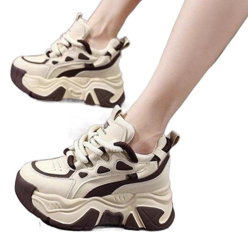 Inner Height Increase Dad Shoes Women's 2025 Autumn New Soft Leather Lightweight Soft Sole Ultra-light Thick Sole Shows Small Feet