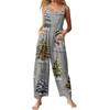 Womens Casual Overalls Jumpsuits Adjustable Straps Sleeveless Print Comfy Rompers With Pocket
