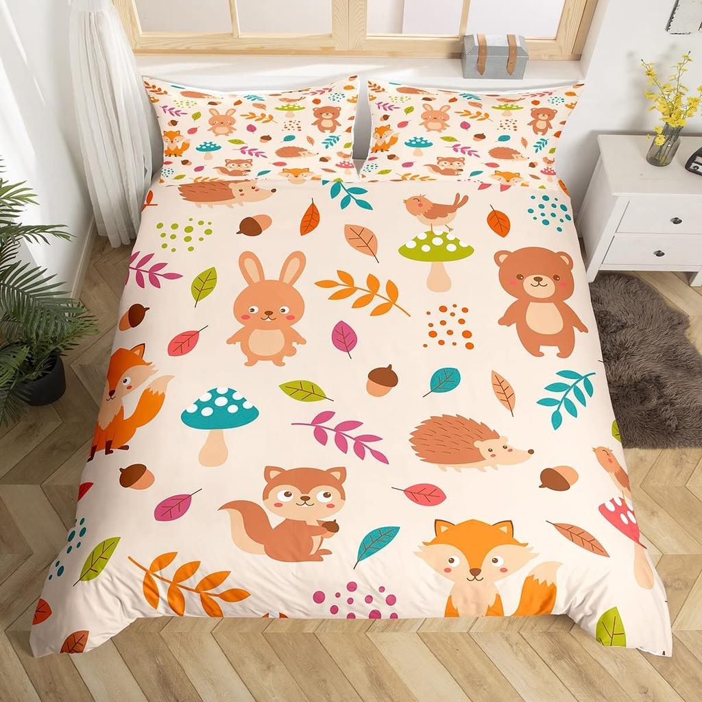 Cute Rabbit Duvet Cover Collection Twin Queen Colorful Flower Bedding Collection Microfiber Botanical Floral Cartoon Animal Comforter Cover