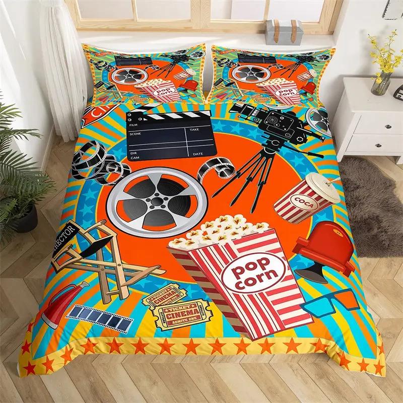 Film Theme Bedding Set Cinema Movie Theater Comforter Cover Twin Queen King Cartoon Duvet Cover Cinema Poster Design Quilt Cover