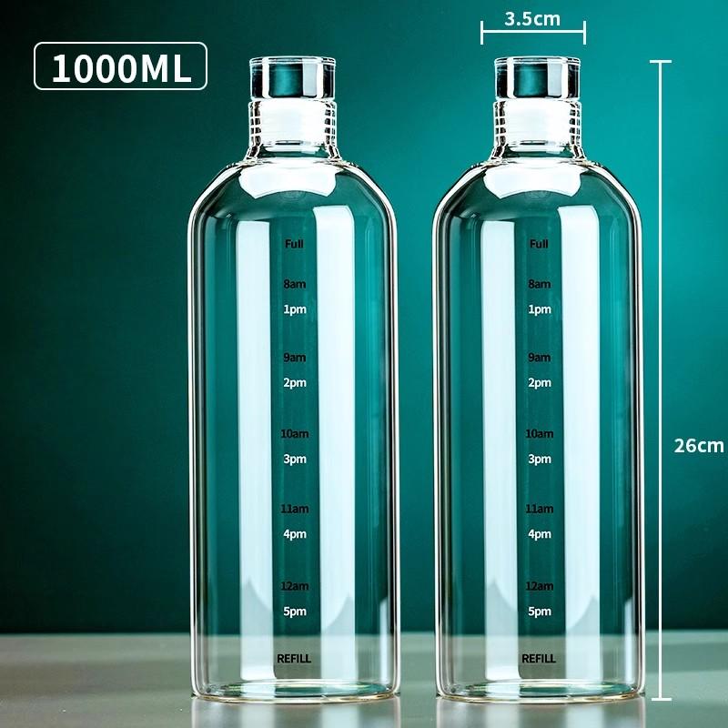 

500/750/1000 мл Скляна Спортивна Пляшка для Води з Часовою Шкалою Портативний Контейнер для Води Герметична Пляшка для Заварювання Вина Пляшка для Води для Активного Відпочинку