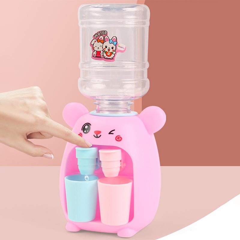 Children'S Dual Mini Water Dispenser Toy With Cute Cup Kids Gift Water Juice Milk Drinking Simulation Cartoon Pig Kitchen Toy