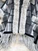 Autumn Winter Vintage Outerwear with Fur Collar Knitted Cardigan Tops for Women Loose Elegant Plaid Shawl Cloak Coat L66