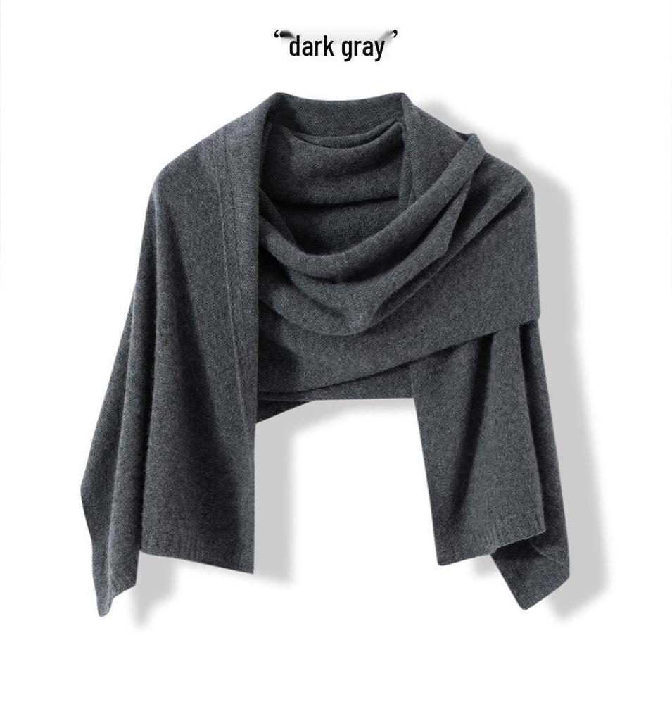 Women's 100% Pure Cashmere Solid Color Knit Shawl - Warm Fashion for Autumn & Winter