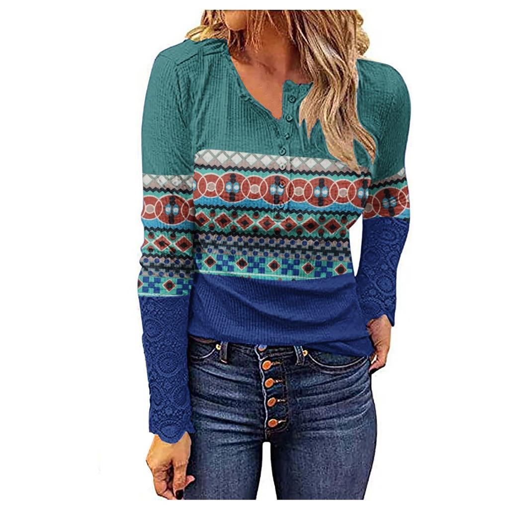 Ladies O Neck Casual Lace Stitching Sleeve Casual Comfortable Loose Print T-Shirt Top
