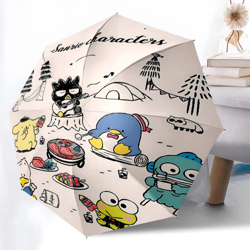 

1pc Sanrio Characters Camping Adventure: Automatic Opening/Closing Umbrella with Portable Folding Design, 8-Bone Iron Frame, Outdoor, Festive Gift for