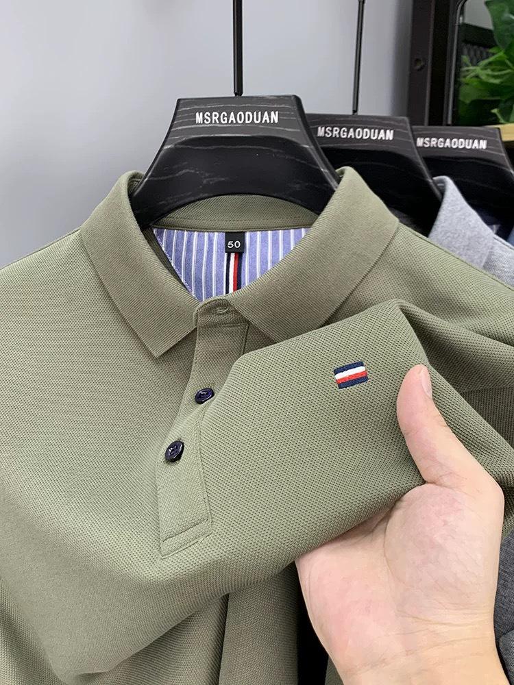 UrbanEdge 2025 Zomer Geborduurd Heren Poloshirt met Korte Mouwen: High-End Zwaar Gewicht Stijl voor Mannen van Middelbare Leeftijd en Jongeren M [100-110 lbs]