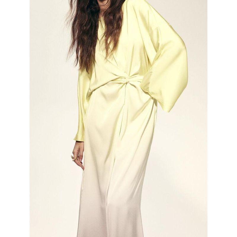 Foreign Trade H Home Summer New Smooth Fabric Gradient Batwing Sleeve Twist Slim fit Slimming round Neck Personality Dress