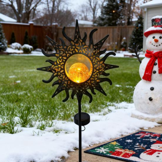 Outdoor Solar Decor Light Artistic Stake Light for Garden Pathway Iron Flame Sun Patio Yard