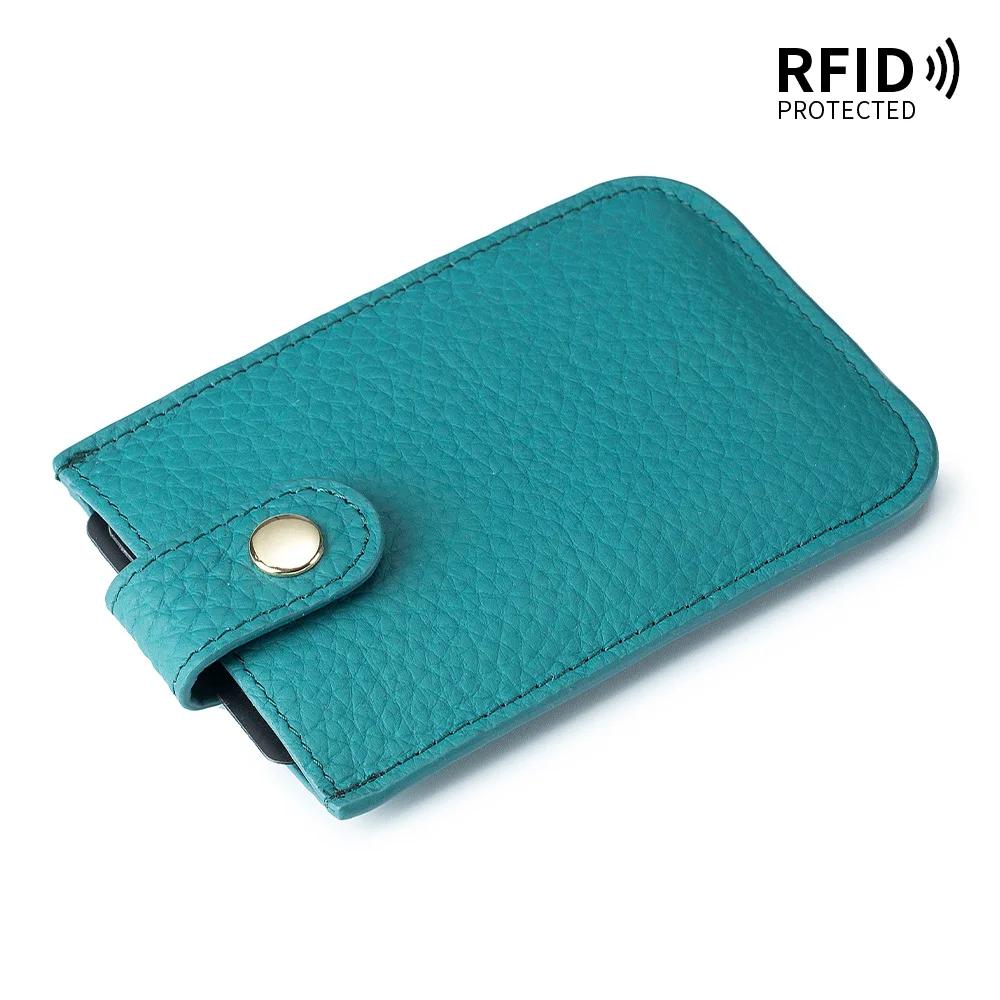 

Genuine Leather Slim Card Holder Quick Access Pull Tab RFID Lining Soft Cowhide Men Women Portable Bill Wallet Credential Cover