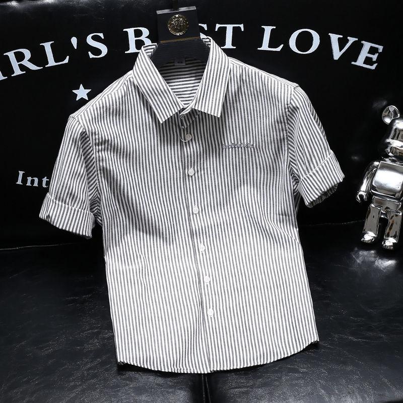Summer Korean Striped Shirt for Men Business Casual Versatile Short-sleeved Slim Fit Handsome Shirt