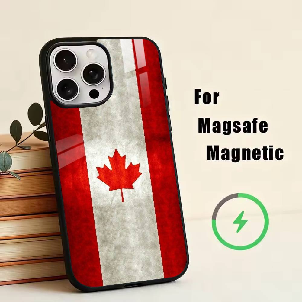 Canada Flag Aesthetic Phone Case For iPhone17,16,15,14,13,12,11 Plus,Pro Magnetic For Magsafe Wireless Charging