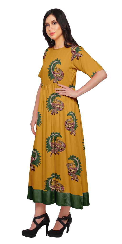 Moomaya Impresos Kurti Codo Manga T Nica Vestidos De Verano De La Mujer