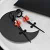 Punk Black Sakura Blade Earrings Gothic Cherry Blossom Sword Pendant Small Hoop Earrings Japanese Jewelry