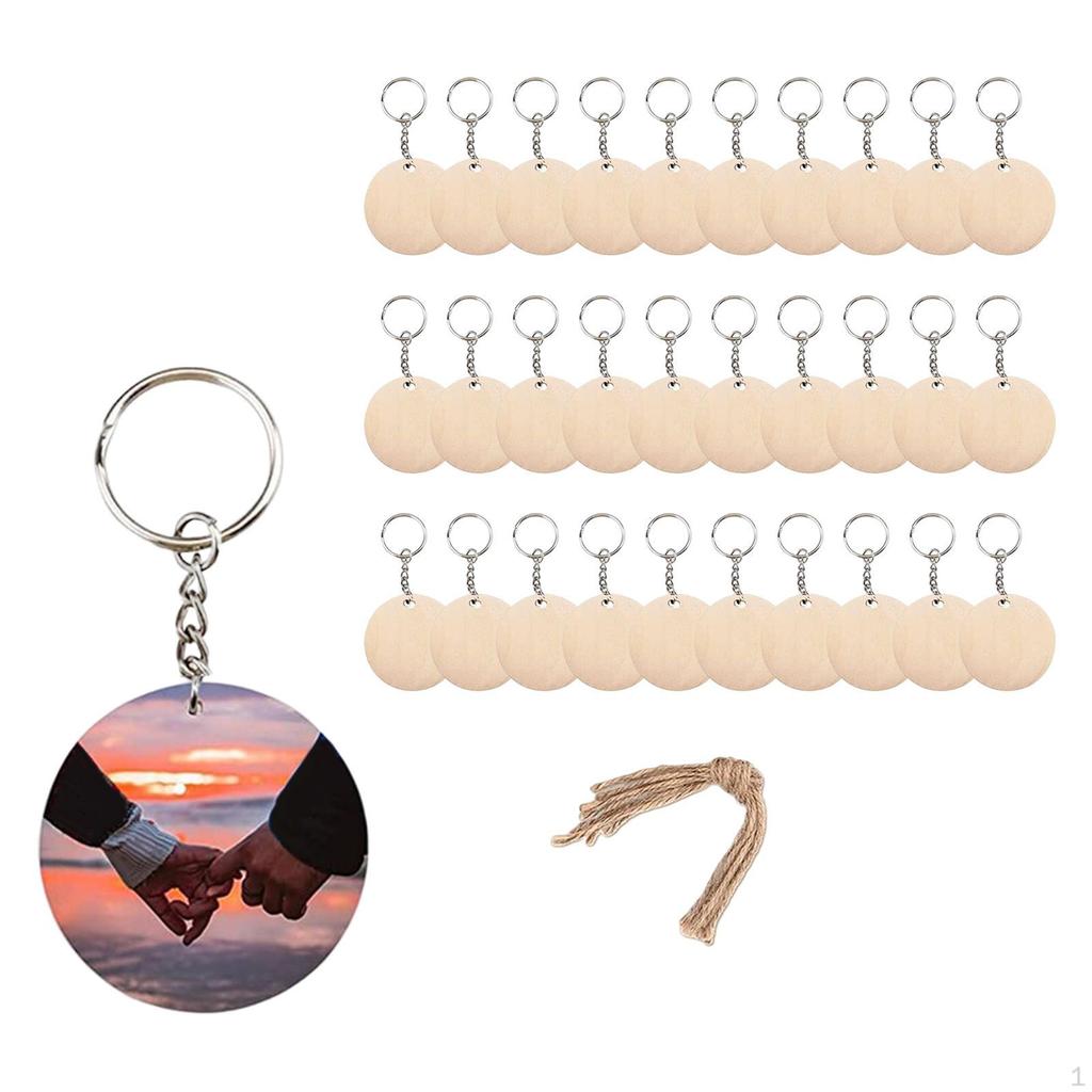 Blank Wood Key Chain Set Keychain DIY Unfinished for Jewelry Making Keyring Gift