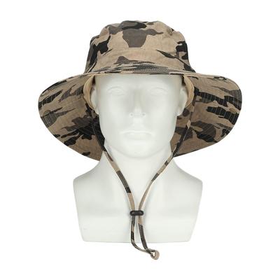UPF50+ Fishing Hat with Mesh Vents Adjustable Strap Wide Brim Khaki Camouflage Sun Hat for Outdoor