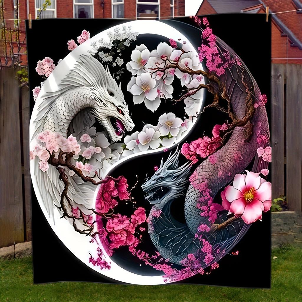 Yinyang Dragon Printed Blanket Soft Plush Flannel Blanket Suitable For Sofa Office Blanket