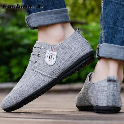 Men's Casual Shoes Light Men Canvas Shoes Metal Man Driving Shoes Solid Lace-up Male Sneakers