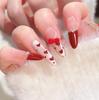 2026 Red Cat Eye Wearable Nail Art with Handmade Bow - Cute Student False Nails