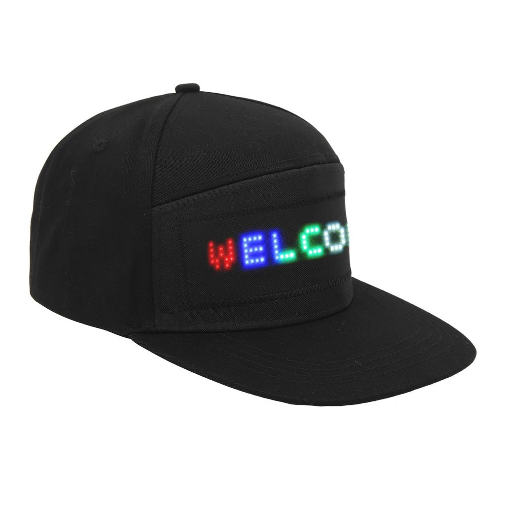 LED Cap Programmable Bluetooth APP Control Editable Colorful LED Hat for Outdoor Concert Carnival Black