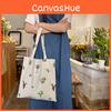 Stylish Large Capacity Canvas Tote Bag With Embroidered Cactus For School And Daily Use