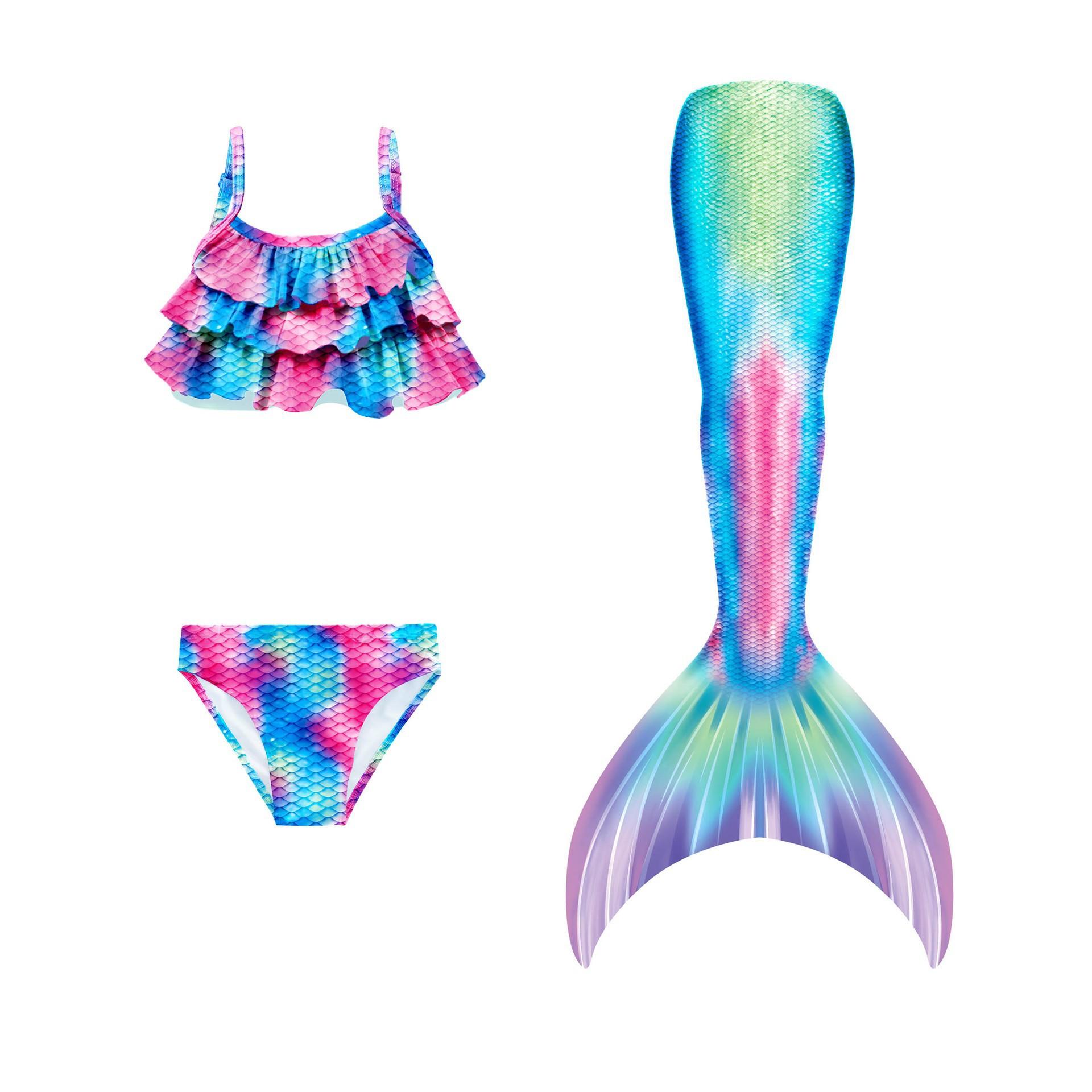 

3 шт./компл. купальник с хвостом русалки для девочек, детский костюм Русалочки, косплей, пляжная одежда, купальный костюм, милая пляжная одежда 150 розовый/синий