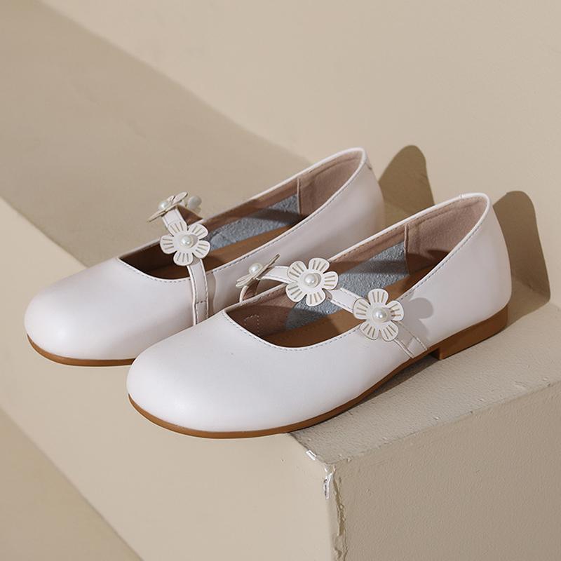 Fashion Elegant Womens Cow Leather Flats Shoes Soft Soled Square Toe Ballets Ladies Office Work Barefoot Loafers Floral Strap Mary Janes