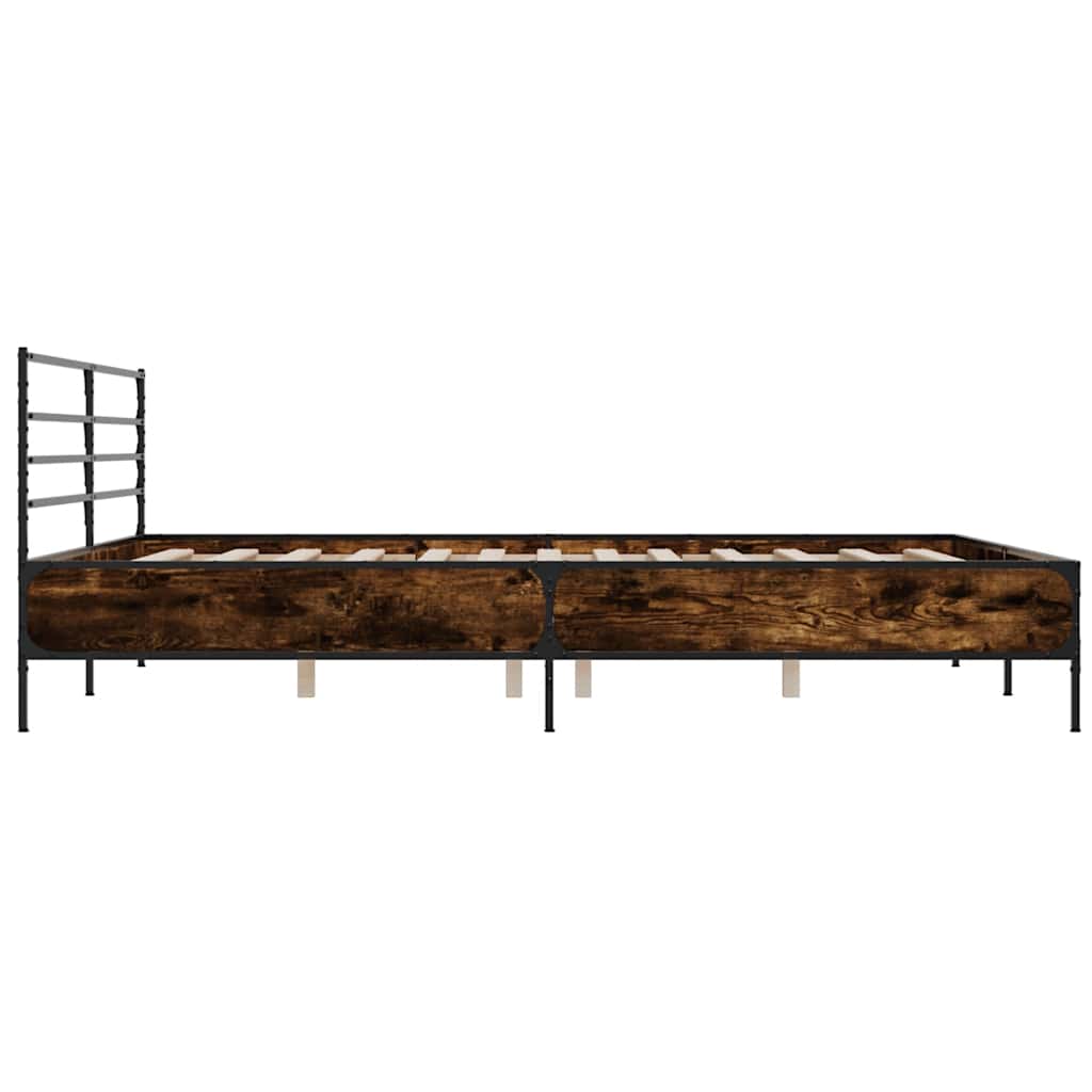 Bed Frame Smoked Oak 200x200 cm Wood Based Material and Metal