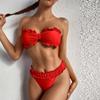 Women Swimwear Solid Bow Breast Wrap Two-Piece Swimsuit Bikini Swimming Beachwea