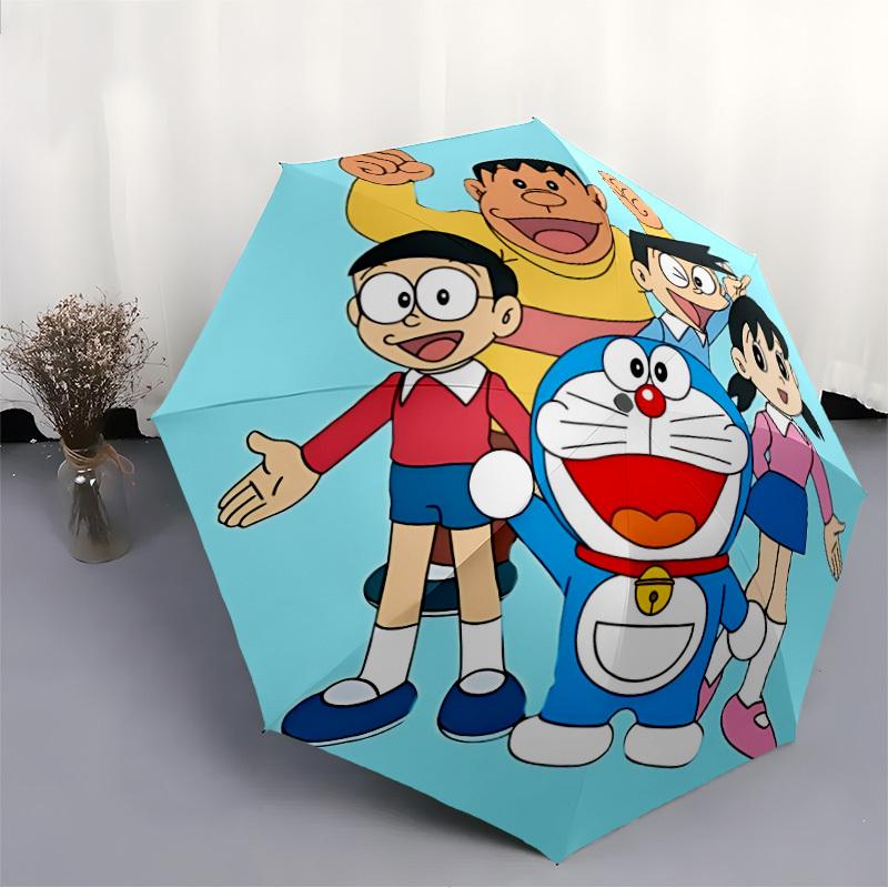 1pc Doraemon, Nobita Automatic Folding Umbrella, Portable Collapsible Design, 8-Rib Iron Frame, , All-Season Casual Outdoor Accessory for Christmas Bi