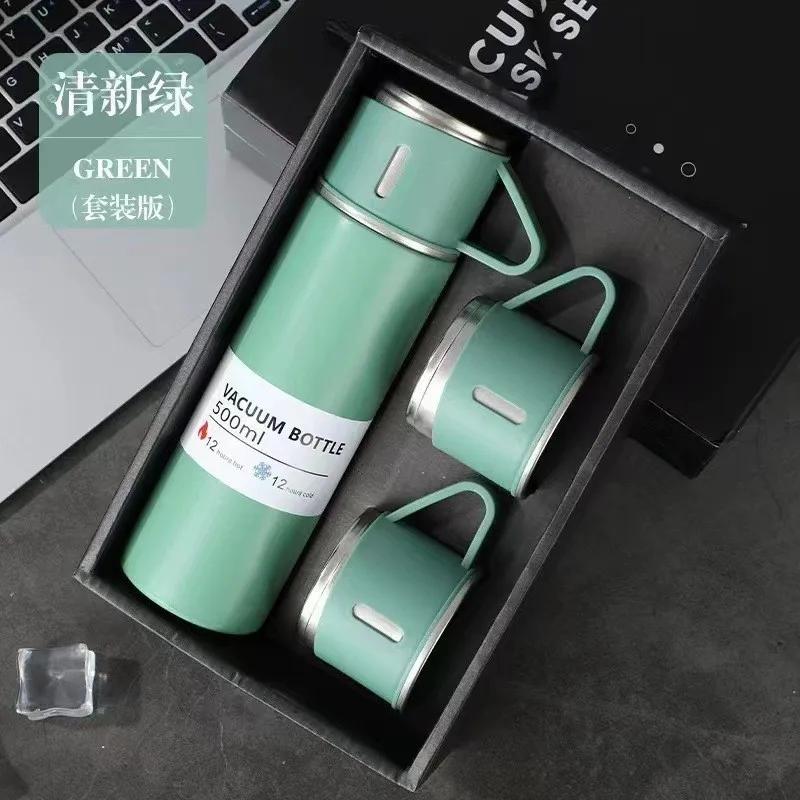 500ml One Cup Three Lid Stainless Steel Insulated Bottle Business 304 Large Capacity Thermos High End Gift Box Set Water Cup