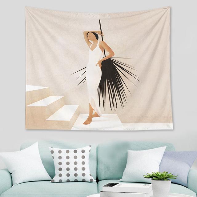 Nordic Abstract Geometric Tropical Plant Print Pattern Tapestry Home Living Room Bedroom Wall Decor Background Cloth Tapestry