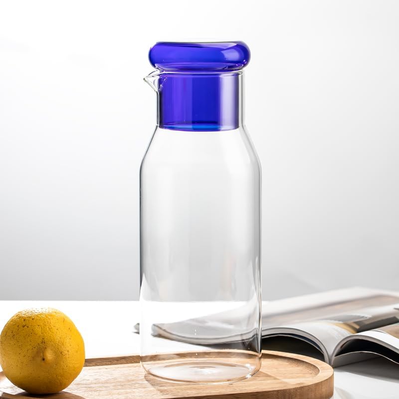 Glass Water Carafe Pitcher Bedside Night Carafe Juice Jug with Tumbler Glass,27oz
