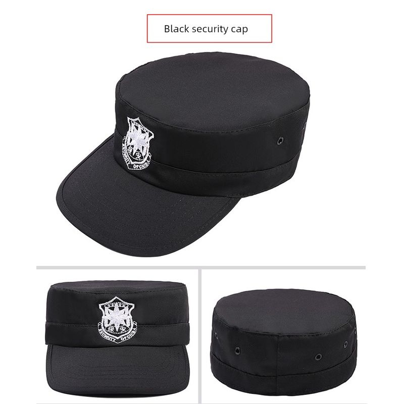 

Новая шляпа охранника Весенне-осенняя мужская летняя тренировочная кепка Женская нейтральная дежурная охрана Собственность Черная кепка с козырьком из хлопка с подкладкой Black Security Embroidered Hat All yards