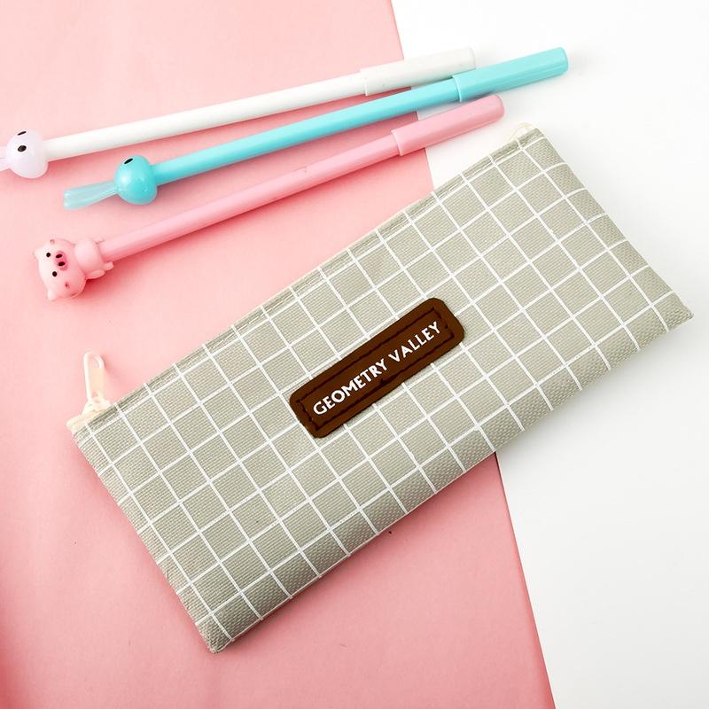 Carry Bag Pen Case Pencil Case Ins Style Kroea Lattice Penci Bag for Office Student