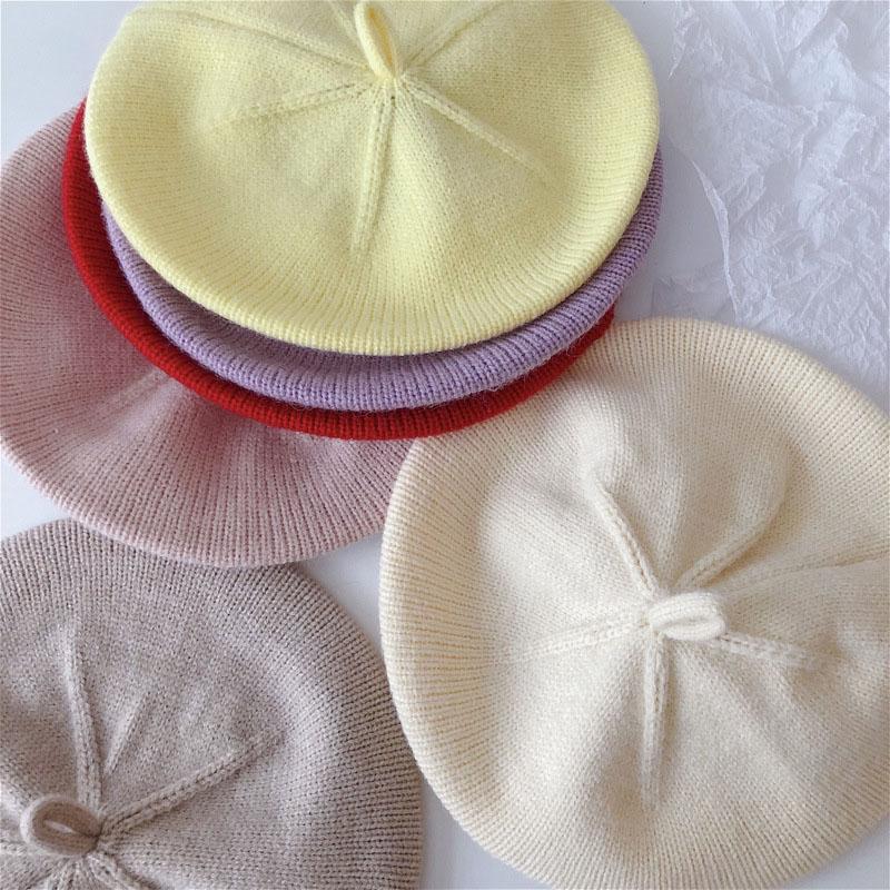 Fashion Baby Hat Solid Color Girls Warm Beret Vintage Knitted Beret Hat Kids Autumn Winter Children Artist Painter Cap Bonnet