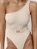 Solid Color Swimwear Women Swimsuit Sexy One Piece Suits One Shoulder Bathing Suit High Waist Monokini Ribbed Beachwear