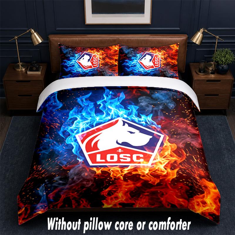 LOSC Lille FC Design Bed Bedding Set 1 Duvet Cover + 2 Pillowcases Soft Breathable Household Bed Linens