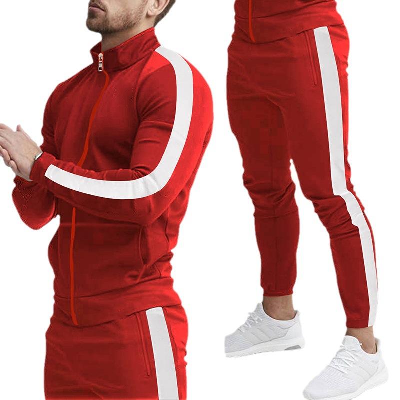 Autumn and Winter New Long-sleeved Trousers Casual Sports Suit Spliced Standing Collar Slim Fit Men's Suit