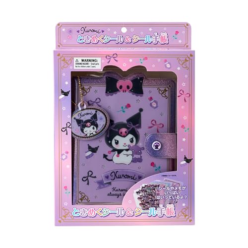 Sanrio 913952 Exciting Sticker & Sticker Notebook, Kuromi Storage, Charm Included, Sticker Mount, Stick and Peel, Case with Slider, Letter Style Memo