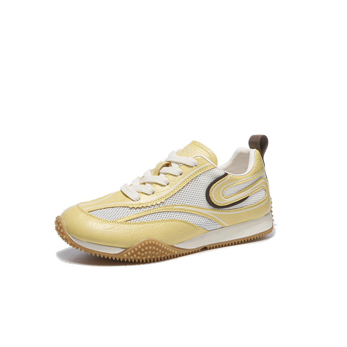 

Flat shoes women s leather summer new lace-up breathable mesh casual sports Forrest Gump board shoes tide 40 жёлтый