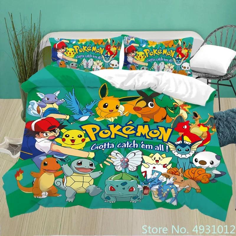 Comforter Pokemon Dragon Bedding Set 3D Printed Anime Figure Pikachu Peripheral Family Decor Kids Bedroom Warm Bedclothes