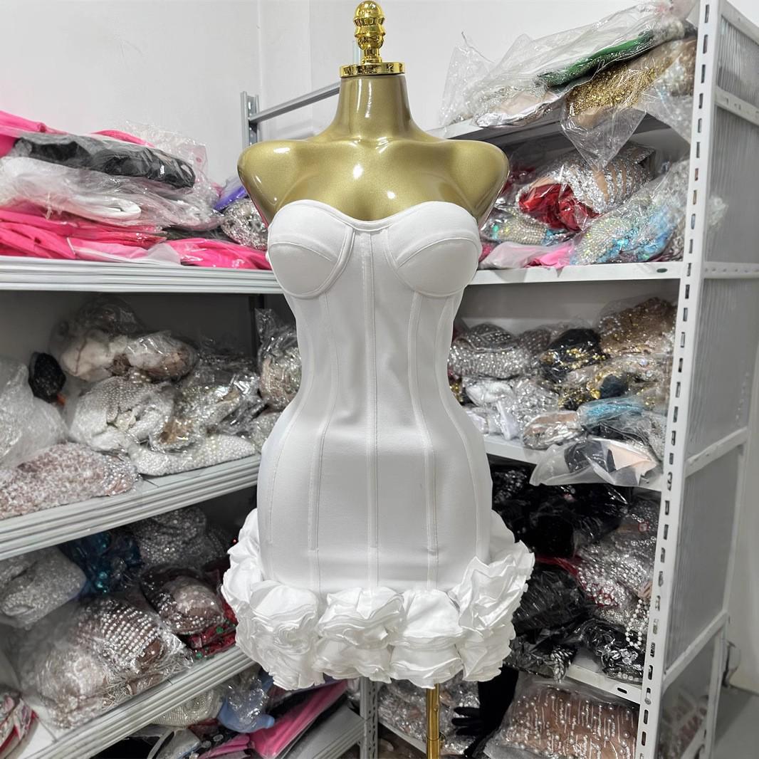 European & American Women s High-End Strapless Floral Bodycon Evening Dress Extra Large белый