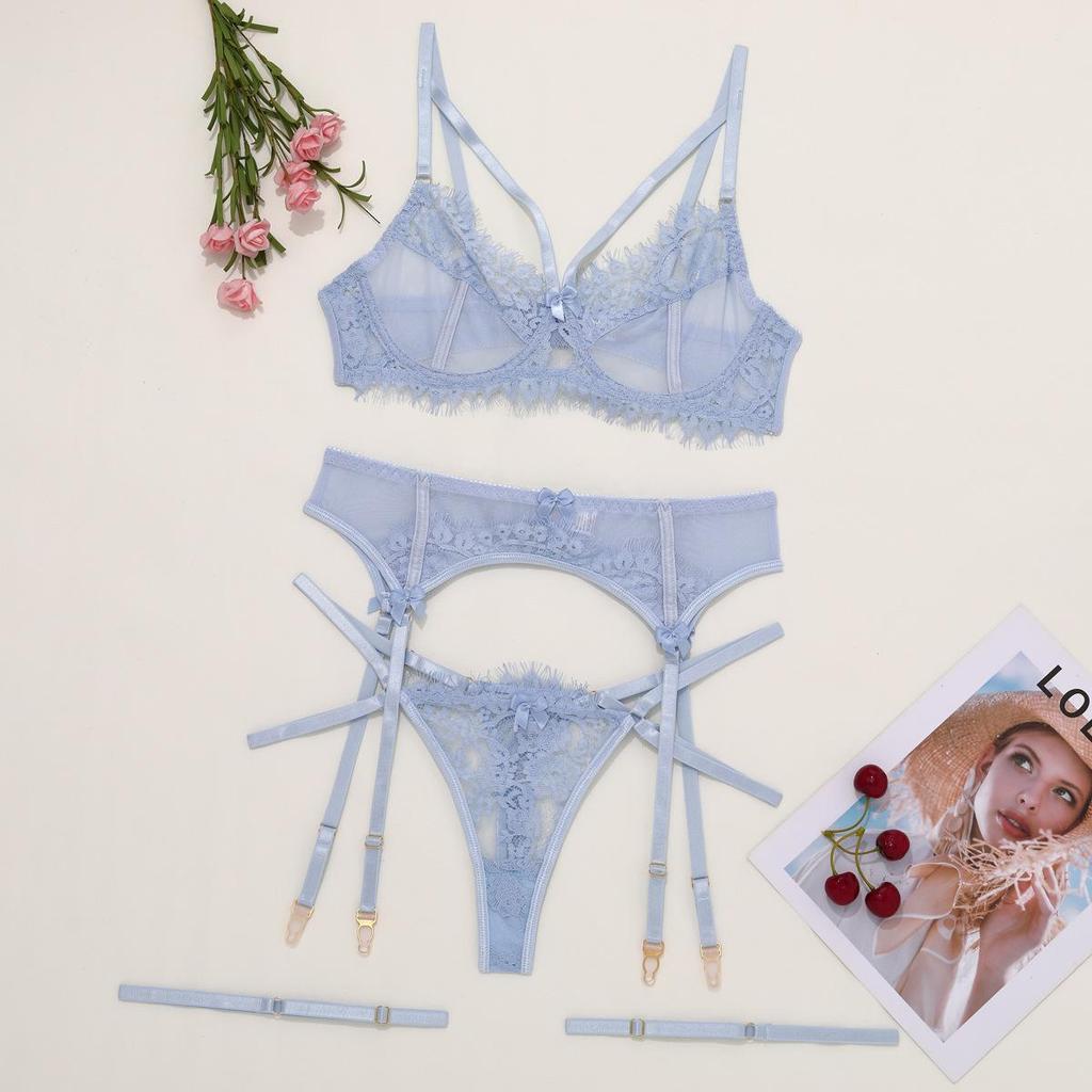 Sensual Lace Trim Thong Leg Garter Set - Ultra-Thin, See-Through, Chest-Minimizing Lingerie