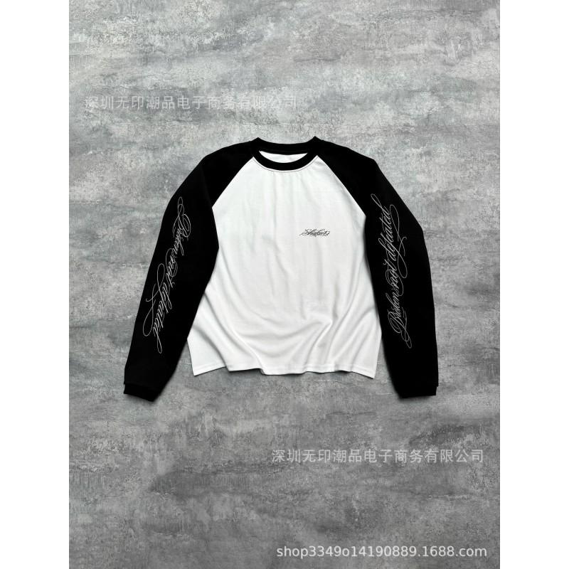 Loose Fit Streetwear Hoodie Black White Colorblock 3D Print Long Sleeve Top