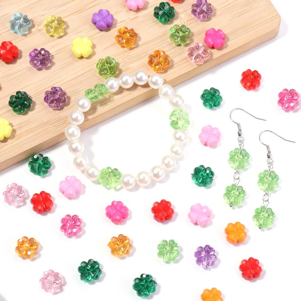 50pcs/lot Colorful Faceted Four Leaf Clover Acrylic Beads Loose Spacer Beads For Jewelry Making DIY Necklace Bracelet Earrings