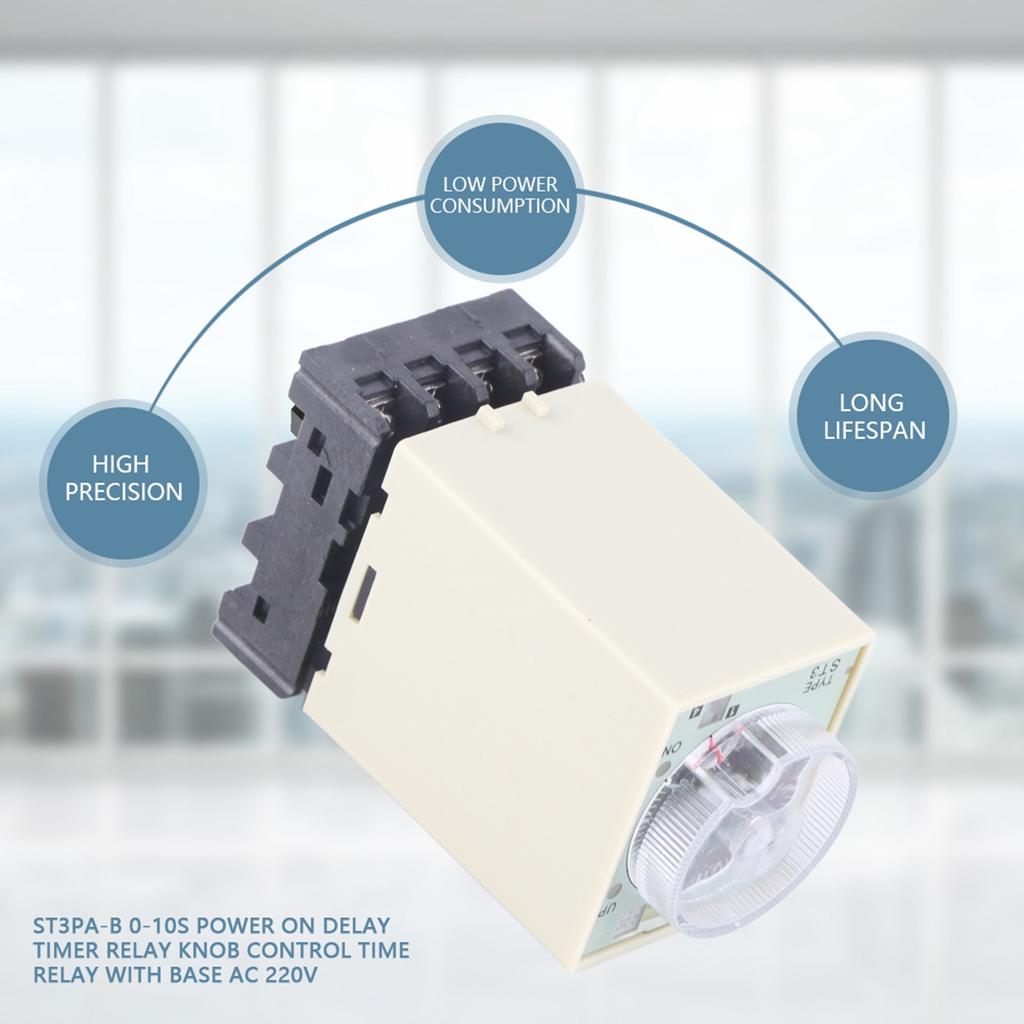ST3PA-B 0-10S Einschaltverzögerungs-Zeitrelais Drehknopfsteuerung Zeitrelais mit Sockel AC 220V
