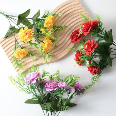 Artificial Chrysanthemum Flower Fake Silk Mums Flower Bouquet with 6 Heads Blooms Faux Floral Arrangements for Spring Home Wedding Party Decor